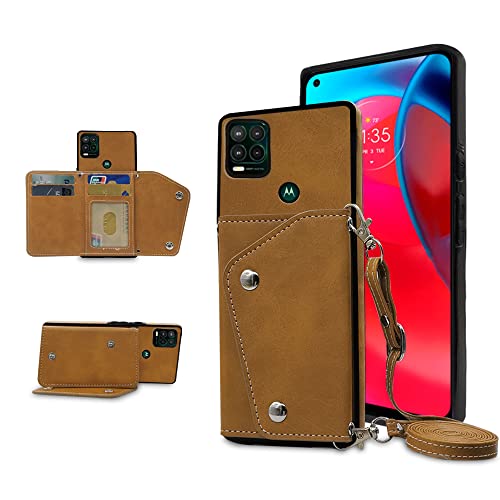 Compatible with Moto G Stylus 5G 2021 Wallet Case with Crossbody Shoulder Strap and Stand Leather Credit Card Holder Cell Accessories Phone Cover for Motorola GStylus G5 XT2131DL Women Girls Brown