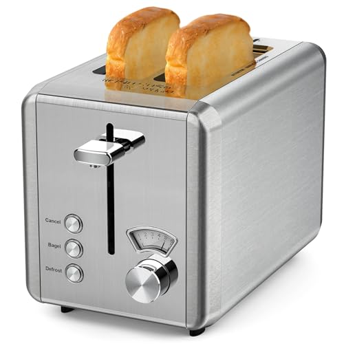 Whall Toaster 2 slice, 6 Bread Shade Settings,Stainless Steel Toasters with Bagel,Cancel,Defrost Function,Removable Crumb Tray,1.5in Wide Slot,for Various Bread Types