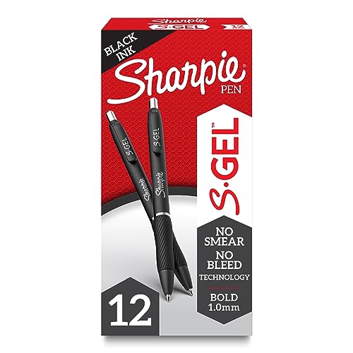 SHARPIE S-Gel, Gel Pens, Bold Point (1.0mm), Black Ink Gel Pen, 12 Count