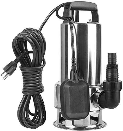 TOPWAY 1.5HP 4250GPH Stainless Steel Water Sump Pump, Clean/Dirty Submersible Pump with Automatic ON/OFF Float Switch, Water Removal for Basement Swimming Pool Pond Garden and Hot Tub