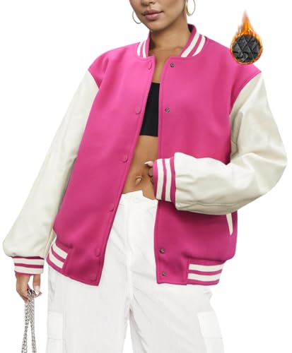 GIFTIME Letterman Jacket Women - Varsity Jacket Women, Baseball Jacket Women, Womens Bomber Jacket Women Varsity Jacket Pink Bomber Jacket Women Pink M