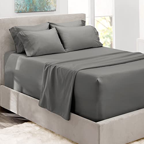 Hearth & Harbor Extra Deep Pocket King Size Sheets Sets - Fits Mattress 18-24 Inches Deep - 6 Piece - Grey