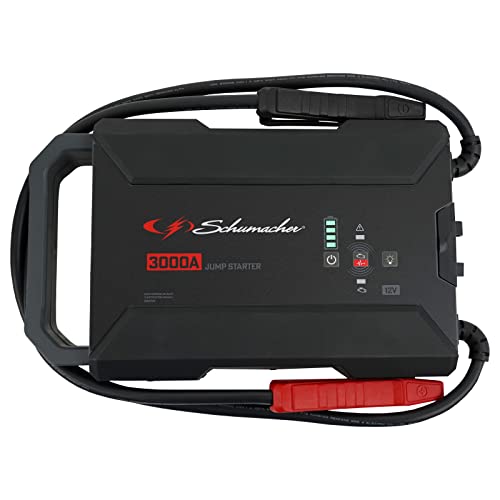 Schumacher SL1653 Lithium Portable Power Station and 3000A 12V Jump Starter, for 10.0L Gas | 8.0L Diesel Engines – Jump Start Car, Motorcycle, Truck, and Boat – Charge Your Apple, and Android Devices