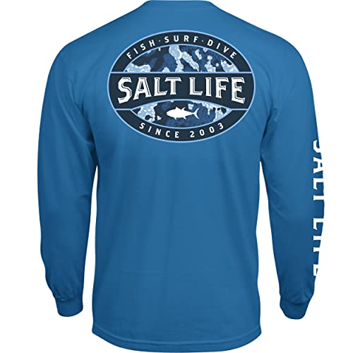 Salt Life Atlas Badge Long Sleeve Classic Fit Shirt, Atlantic Blue, X-Large