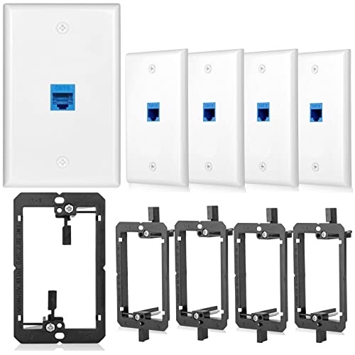 5 Pack Ethernet Wall Outlet Cat6 Plate RJ45 Keystone Jack Gifts Network Blue 1 Port 2 Inline Coupler Connector Box Cover with Low Voltage Mounting Bracket Internet Interconnect Panels Cable