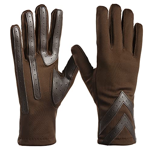 isotoner Womens Spandex Touchscreen Cold Weather With Warm Fleece Lining And Chevron Details Gloves, Brown - Smartdri, Small-Medium US