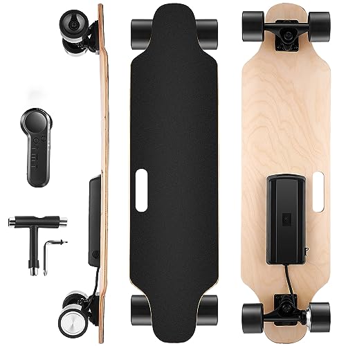 Caroma Electric Skateboards for Adults, 350W Electric Longboard with Wireless Remote, 12.4 MPH Top Speed, 8 Miles Max Range Electric Board for Teens