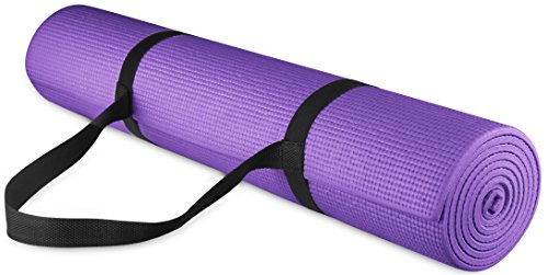 BalanceFrom Go Yoga All Purpose High Density Non-Slip Exercise Yoga Mat with Carrying Strap, 1/4', Purple