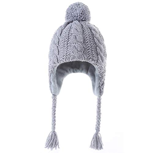 Moon Kitty Girls Knit Hats Winter Fleece Lining Skiing Winter Caps with Warm Ear Flap Gray