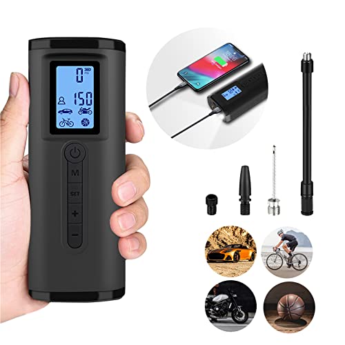Lamgool 150 PSI Tire Inflator Portable Air Compressor Bicycle Pump With Digital Pressure Gauge LED Light Mini Rechargeable Tire Pump Electric Air Pump For Car Bike Motorcycle Balls