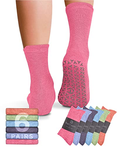 TruGrippin No Slip Socks Women - 6 Pair Non Skid Socks Womens | Grippy Socks for Women