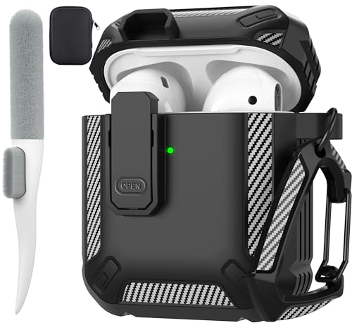 Maxjoy for AirPods Case Cover, Airpods 2 Protective Case with Lock Gen 2 Military Hard Shell Rugged Shockproof Cover with Keychain Compatible with Apple Airpods 2nd Airpods 1st Generation, Black