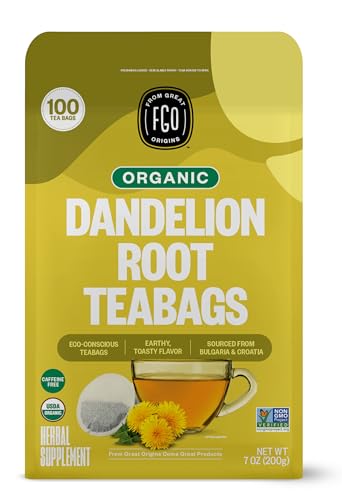 FGO Organic Roasted Dandelion Root Tea, Eco-Conscious Tea Bags, 100 Count, Packaging May Vary (Pack of 1)