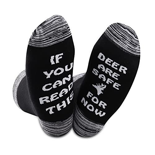 2PAIRS Deer Hunting Gear Gift If You Can Read This Deer Are Safe For Now Deer Themed Novelty Socks for Hunter (Deer Safe Now)