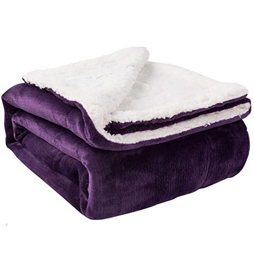 NANPIPER Sherpa Blanket Twin Thick Warm Blanket for Winter Bed Super Soft Fuzzy Flannel Fleece/Wool Like Reversible Velvet Plush Blanket (Purple Twin Size 60'x80')