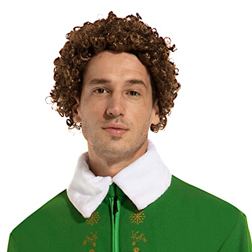 Xambop Elf Wig Curly Brown Wig Men Halloween Cosplay Costume Full Wigs - One Size