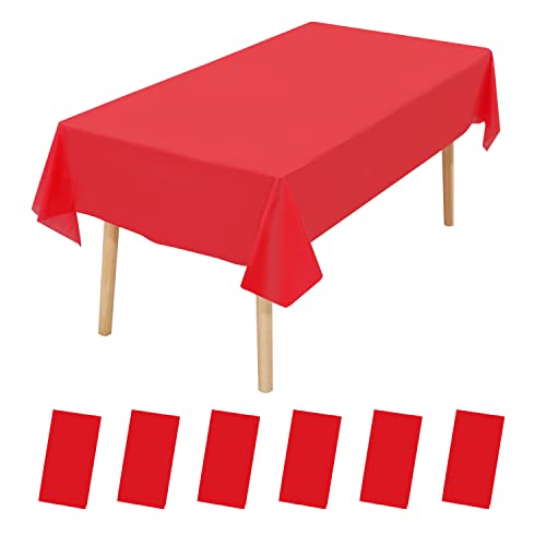 6 Pack Premium Disposable Plastic Tablecloth 54' x 108' Party Table Cloths Disposable for 6 to 8 Foot Tables Indoor or Outdoor Parties Birthdays Weddings Christmas Anniversary Buffet Table (Red)