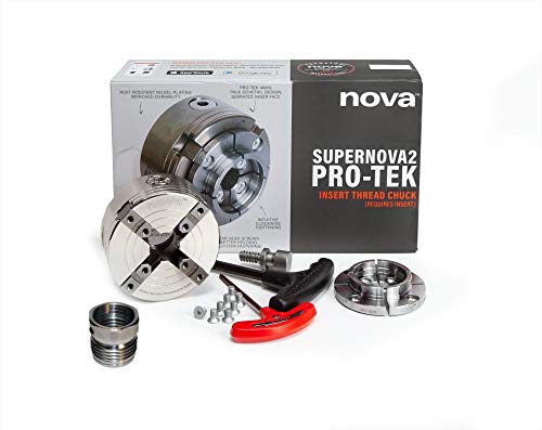 Nova 23262 Premier Pro-Tek Supernova 2 Chuck Kit with Pro-Tek 2' Jaw Set, Woodworm Screw, & accessories, bundled with Nova ILNS 1-1/4' x 8tpi Insert