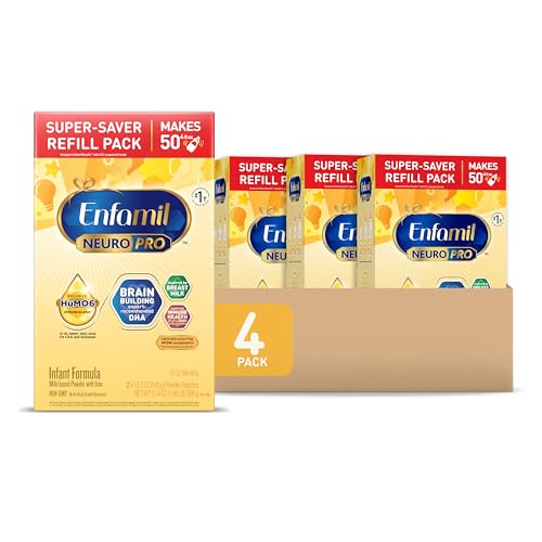 Enfamil NeuroPro Baby Formula, Infant Formula Nutrition, Triple Prebiotic Immune Blend, 2'FL HMO, & Expert-Recommended Omega-3 DHA, Perfect Choice for Baby Milk, Non-GMO, Refill Box, 31.4 Oz, 4 Count