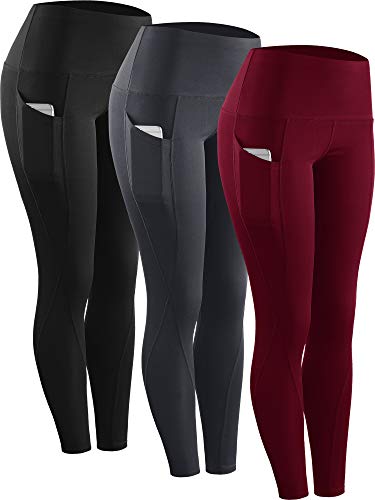 NELEUS 3 Pack Tummy Control High Waist Running Workout Leggings,9017,Black,Grey,Red,US M,EU L