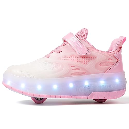 Ylllu Kids LED USB Charging Roller Skate Shoes with Wheel Shoes Light up Roller Shoes for Girls Boys Children(13 US Little Kid)
