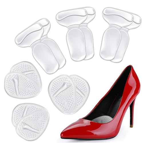 ONUEMP Heel Cushion Inserts and Metatarsal Pads for Women, 3 Pairs Heel Grips and 3 Pairs Ball of Foot Cushions, Silicone Shoe Pads Insoles for High Heels, Blister Prevention for Too Big Shoes