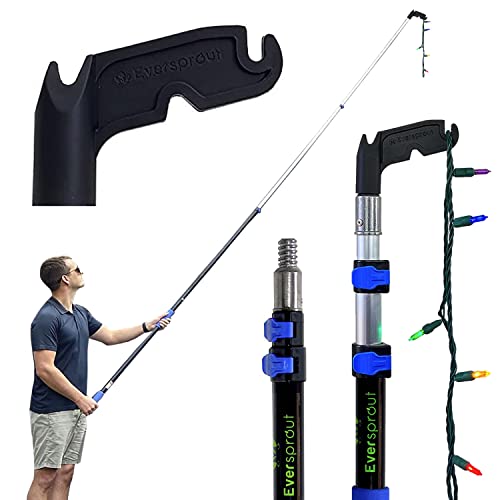 EVERSPROUT 5-to-12 Foot Utility Hook with Extension Pole | Extendable Poles for Installing & Hanging Christmas Lights, Birdfeeders | High Reach Garment Hooks | Long Stick Telescoping Pole with Hook