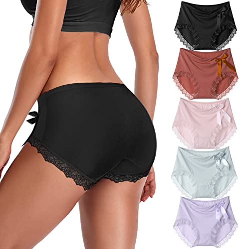 MOONSJONES Women's Underwear Lace Hipster Panties for Women Full Coverage Soft Breathable Ladies Briefs 5-Pack