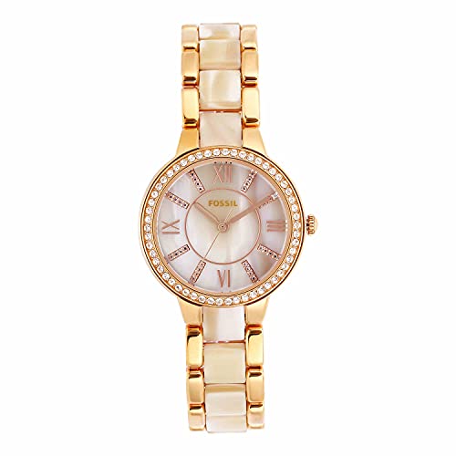 Fossil Women's Virginia Quartz Stainless Steel and Acetate Three-Hand Watch, Color: Rose Gold/White Horn (Model: ES3716)