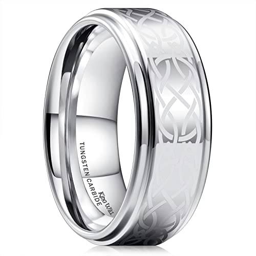 King Will 8mm Mens Tungsten Carbide Ring Laser Etched Celtic Knot Polish Edge Wedding Band(12)