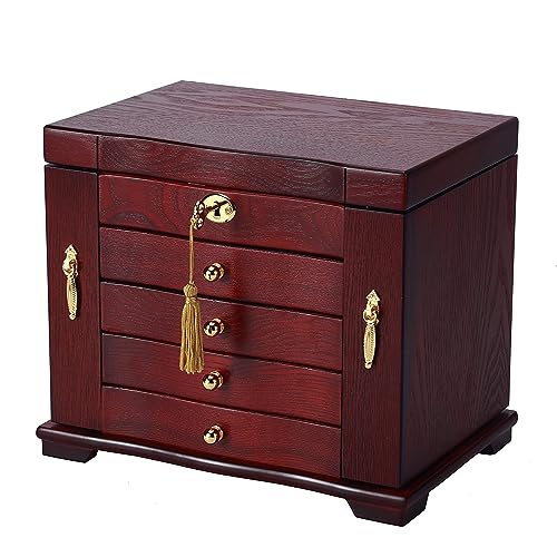 SHELYEXIEN Jewelry Boxes wooden for Women,5 Layer Wooden Jewelry Box for Women,Valentine's Day gift,Jewelry Storage Case for Wowen