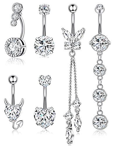 Zankulas Surgical Steel Belly Button Rings Dangling Dangle Belly Rings Piercing Jewelry for Women with Cute Heart Butterfly Elements
