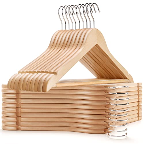 Amber Home Wooden Coat Hangers 30 Pack, Natural Wood Suit Hangers with Non Slip Pant Bar, Clothes Hangers for Shirts, Jackets, Dress, Pant (Natural, 30)
