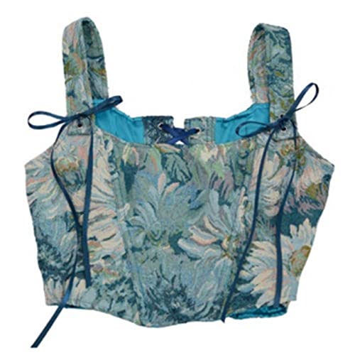 NaRHbrg Womens Sexy Bustier Corset Top Y2K Eyelet Lace-up Floral Print Push Up Crop Tops Vintage Tank Top Party Clubwear Bodice