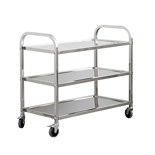 uyoyous Stainless Steel Utility Cart 37'x20'x37' 3-Tier Large Heavy Duty Industrial Serving cart with 360°Rotation Wheels Kitchen Island Stainless Steel Storage Trolley for Hotel Restaurant Home Use