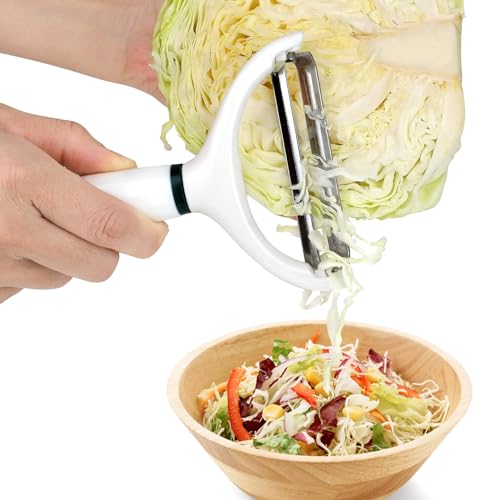 Pneatdez Cabbage Shredder, Peeler, Slicer, Cutter, Grater, Set of 2- Large Vegetable Y Peeler for Cabbage, Coleslaw Sauerkraut with Wide Blade, White