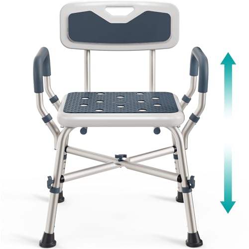 PELEGON Shower Chair (450lb) with Padded Armrests and Back, Shower Chair for Elderly and Disabled, Adjustable Height Shower Seat, Heavy Duty Shower Chair for Inside Shower, Handicap Shower Chair- Blue