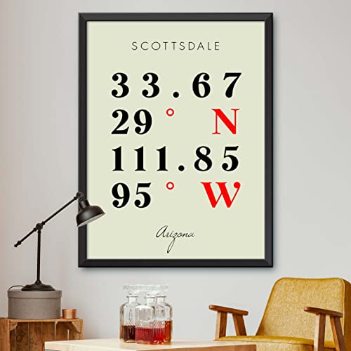 Map of Scottsdale, Arizona, Multiline Coordinates Colored (16x20)