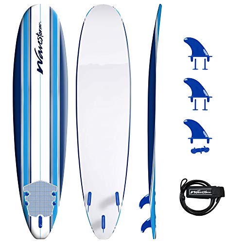 Wavestorm 8ft Classic Surfboard // Foam Wax Free Soft Top Longboard for Adults and Kids of All Levels of Surfing