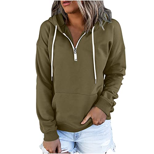 lightning deals of today prime clearance graphic sweatshirts Womens 1/4 Zipper Loose Fit Sweatshirts Long Sleeve Solid Color Pullover Tops Casual 2023 Fall Fashon Sweatshirt Army Green XL