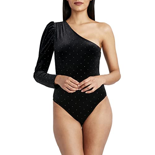 BCBGMAXAZRIA Women's One Long Sleeve Bodysuit With Rhinestones, Black, Small
