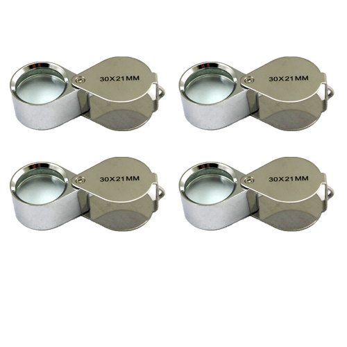 4 Pcs Mini 30X 21mm Jeweler Jeweler's Jewelry Loupe Magnifier Magnifying Glass Silver w/ Box