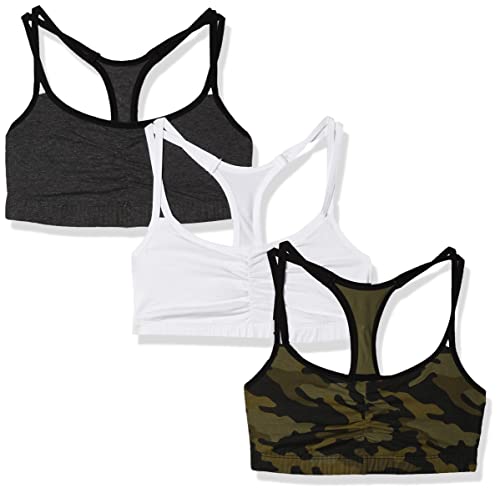 Fruit of The Loom Womens Spaghetti Strap Cotton Pull Over 3 Pack Sports Bra, Camo/White/Charcoal With Black, 36