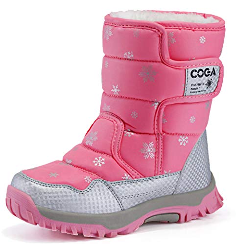 DADAWEN Girls Boys Snow Boots Winter Outdoor Waterproof Slip Resistant Cold Weather Shoes (Toddler/Little Kid/Big Kid) Pink US Size 10 M Toddler
