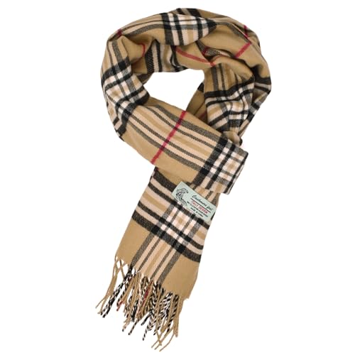 Glory Max Unisex Classic Tartan Plaid Winter Scarf Soft Cashmere Feel 72'x12' (Beige)