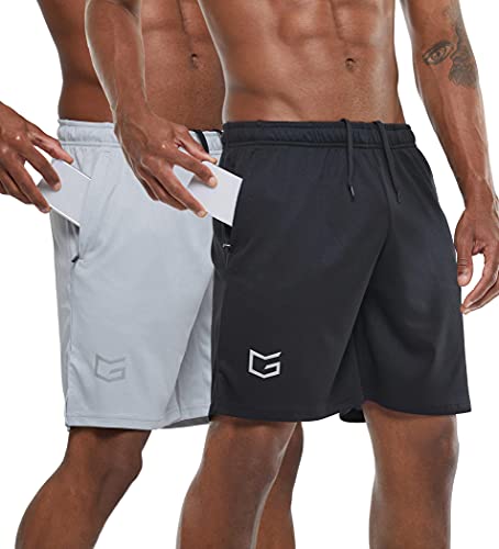 G Gradual Men's 7' Workout Running Shorts Quick Dry Lightweight Gym Shorts with Zip Pockets (2 Pack: Black/Gray Small)