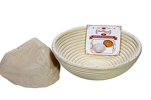 Saint Germain Bakery Premium Round Bread Banneton Basket with Liner - Perfect Brotform Proofing Basket for Making Beautiful Bread (10 inch)
