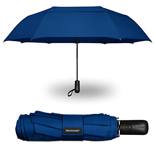 Prostorm Windproof Deep Dome Double Vented Travel Umbrella with Automatic Open & Close Pro Storm (Blue)