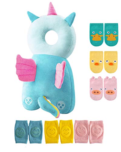 JunNeng Toddler Baby Head Protector Pad Safety Cushion with Knee Pads&Anti-Slip Socks (Angel),6 Months-3 Years