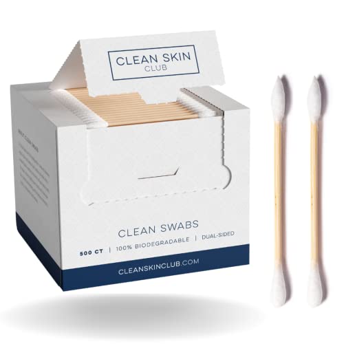 Clean Skin Club Clean Swabs | 500CT | One Pointed Tip | Biodegradable + Organic Cotton & Bamboo | Makeup & Nail Polish Touch-ups | Chlorine-Free & Hypoallergenic (500 Count)